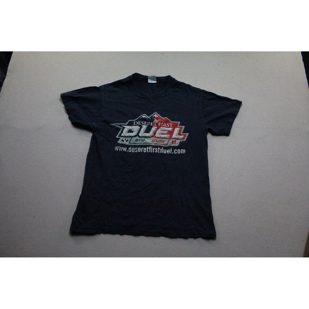 Gildan T-Shirt Mens Small Navy Blue Excellent BYU Utah Deseret First Duel Tee